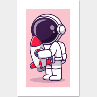 Cute Astronaut Hug Rocket Toy Cartoon Posters and Art